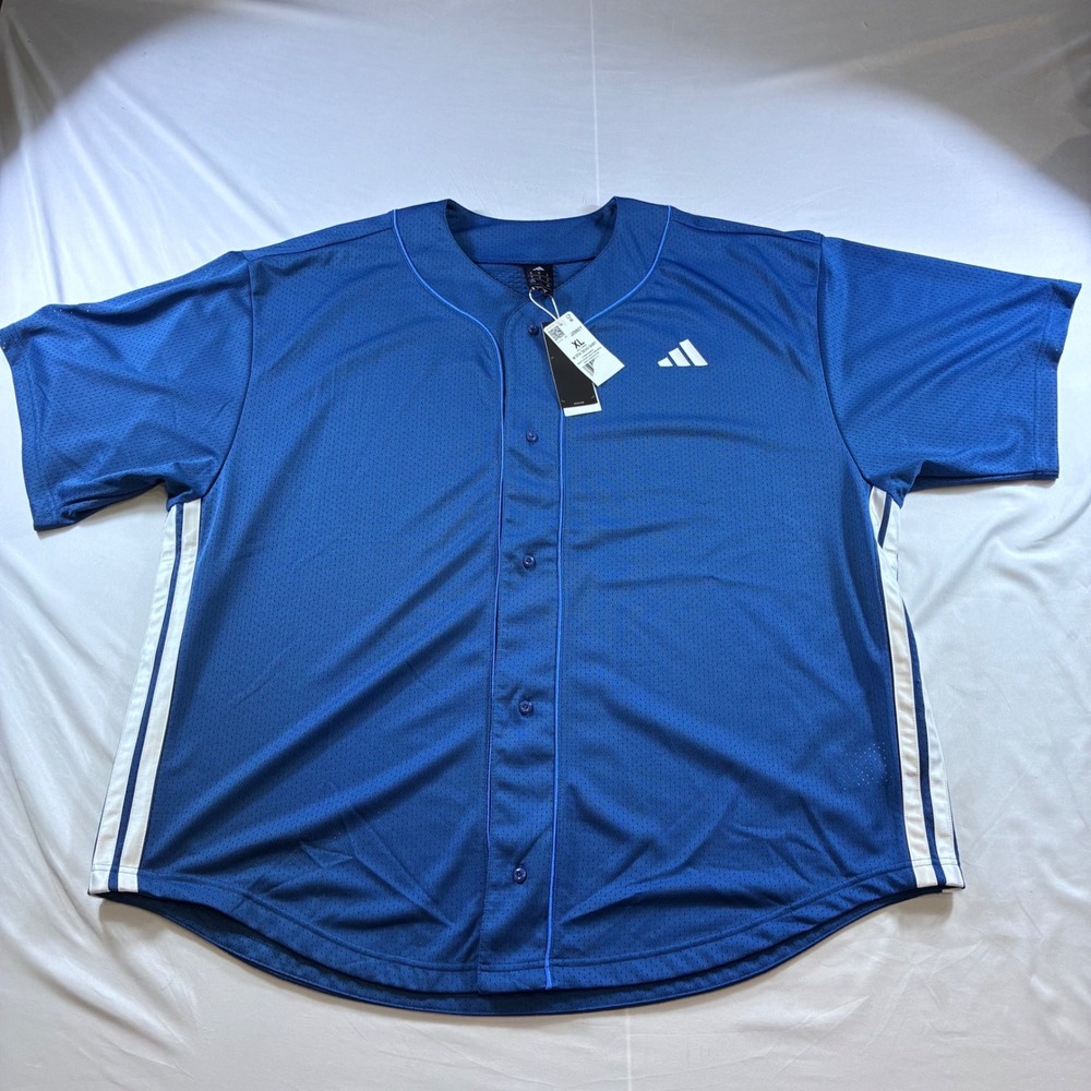 Adidas Mens Baseball Jersey Dusky Petrol Blue Button Down Shirt JZ6927 XL